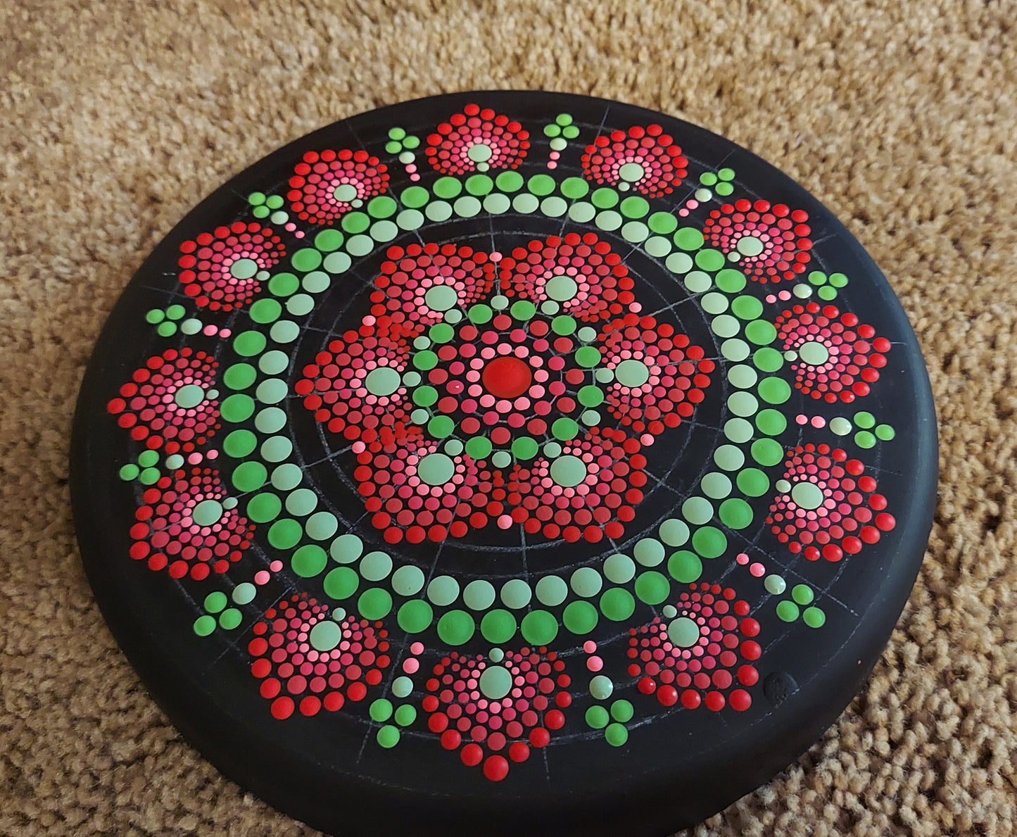 Watermelon and Sunshine Mandala Garden Stone