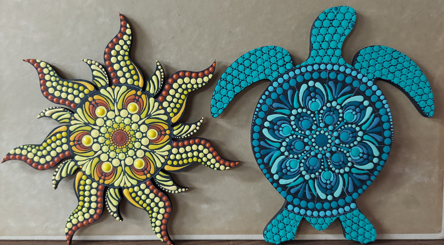 Wooden Sea Turtle or Sun Mandala Dot Paint Night in Churchville