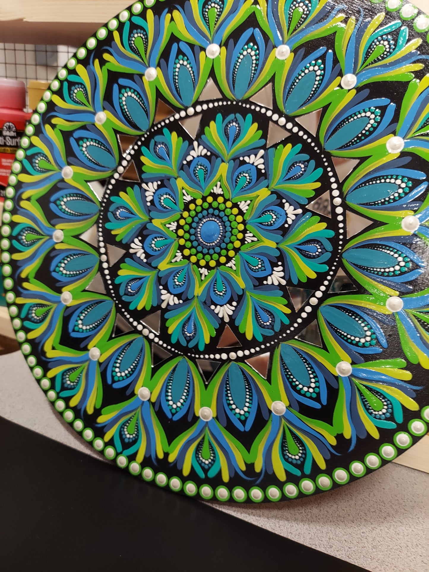 12" Mandala Dot Painting with mirrors