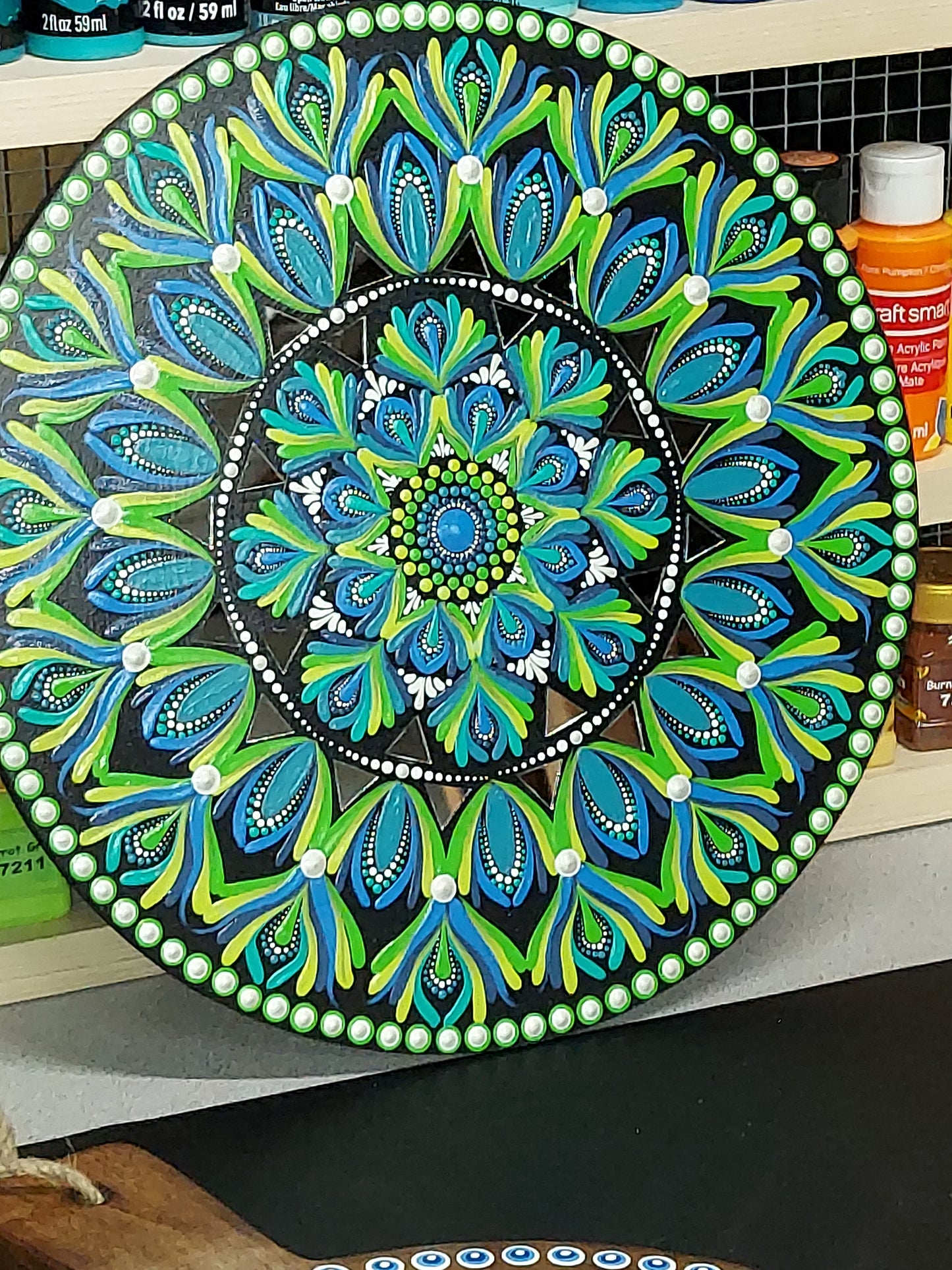 12" Mandala Dot Painting with mirrors