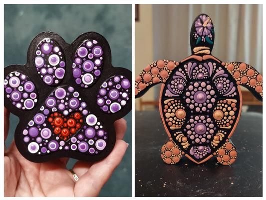 Paw Print or Sea Turtle Stone Dot Paint Night